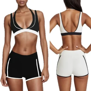 Yoga V-neck Contrasting Color Beauty Back Fake Two-piece Bra High Elastic Quick-drying Running Fitness Training Shorts